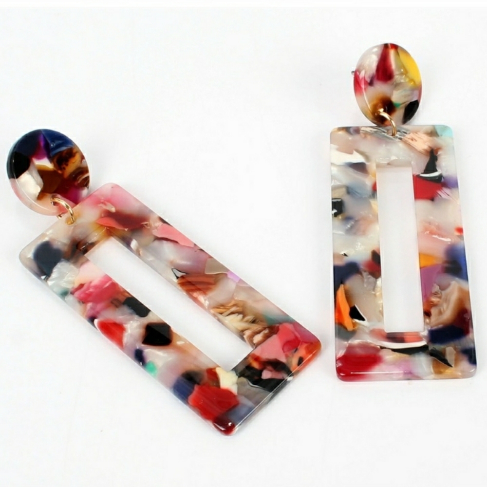 2/$10 Multicolored Rectangular Acetate Earrings - Picture 3 of 4